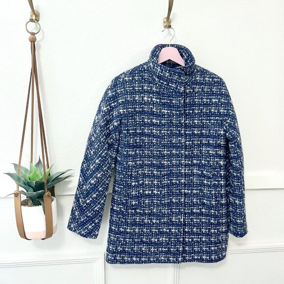 J.Crew Factory Blue Tweed Wool Blend City Coat Size 2 - Picture 2 of 8
